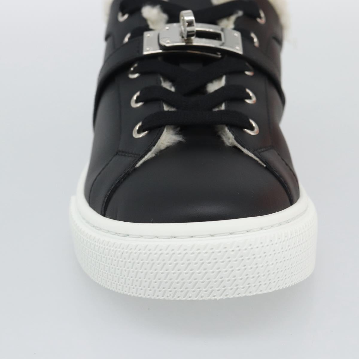 HERMES Day Kelly Buckle Sneakers Leather Black White Auth BA14611SAM