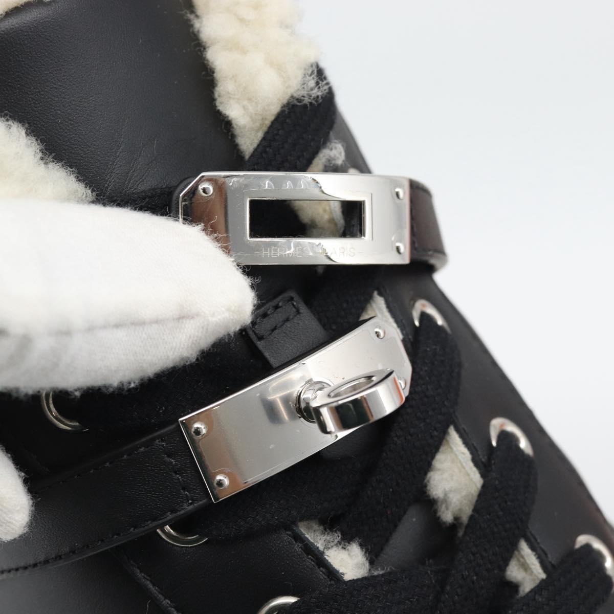 HERMES Day Kelly Buckle Sneakers Leather Black White Auth BA14611SAM