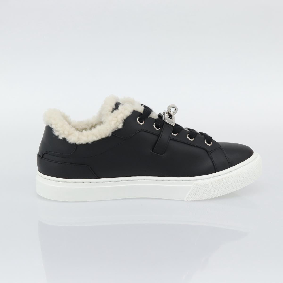 HERMES Day Kelly Buckle Sneakers Leather Black White Auth BA14611SAM