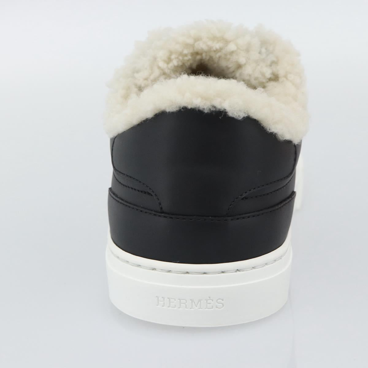 HERMES Day Kelly Buckle Sneakers Leather Black White Auth BA14611SAM