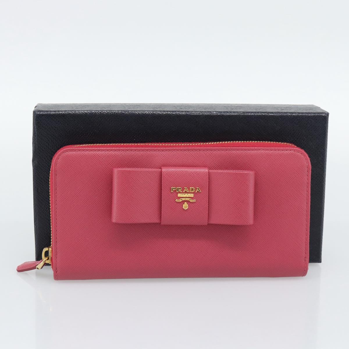 PRADA Saffiano Long Wallet Pink Gold Tone Auth BA14620V