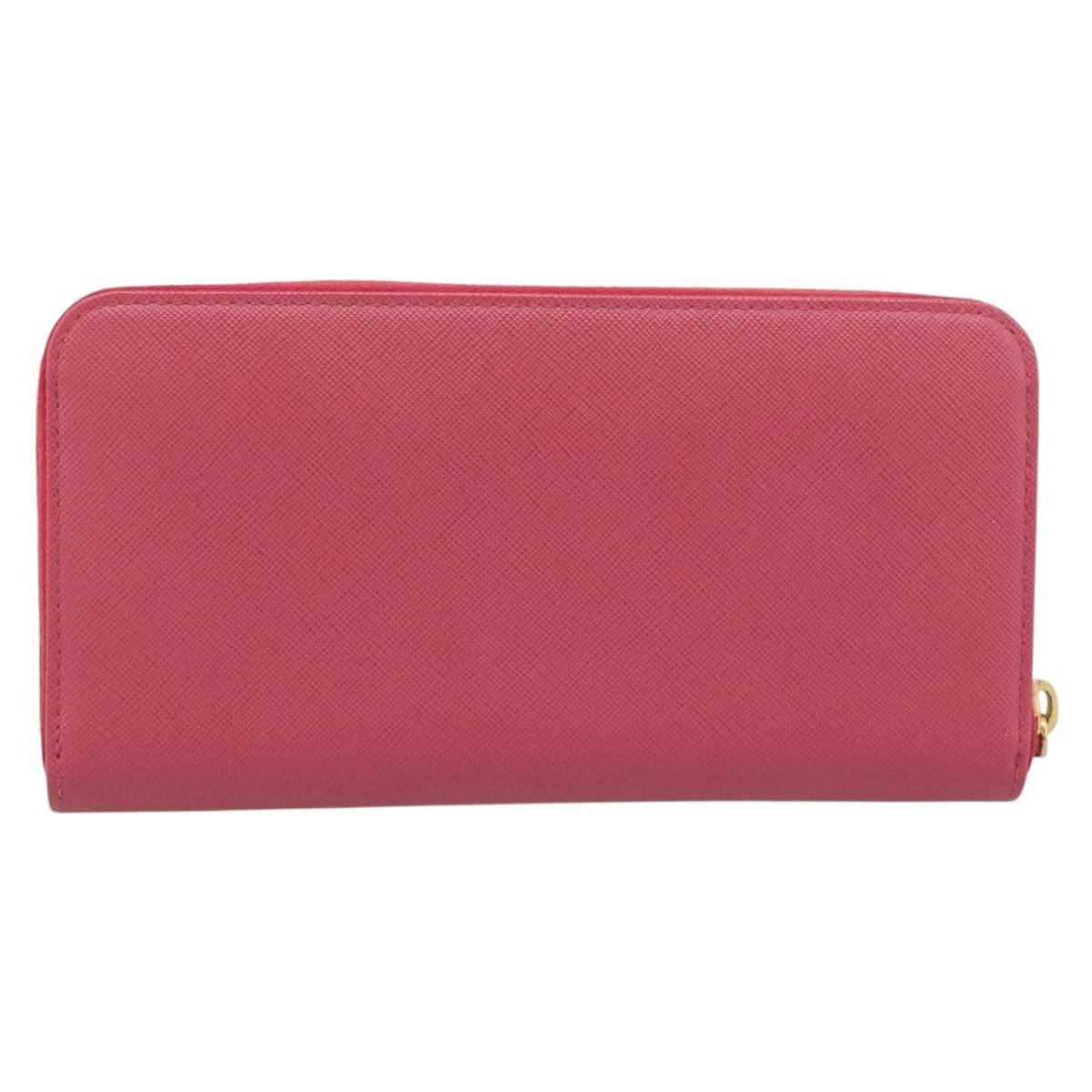 PRADA Saffiano Long Wallet Pink Gold Tone Auth BA14620V