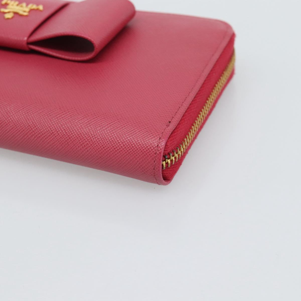 PRADA Saffiano Long Wallet Pink Gold Tone Auth BA14620V
