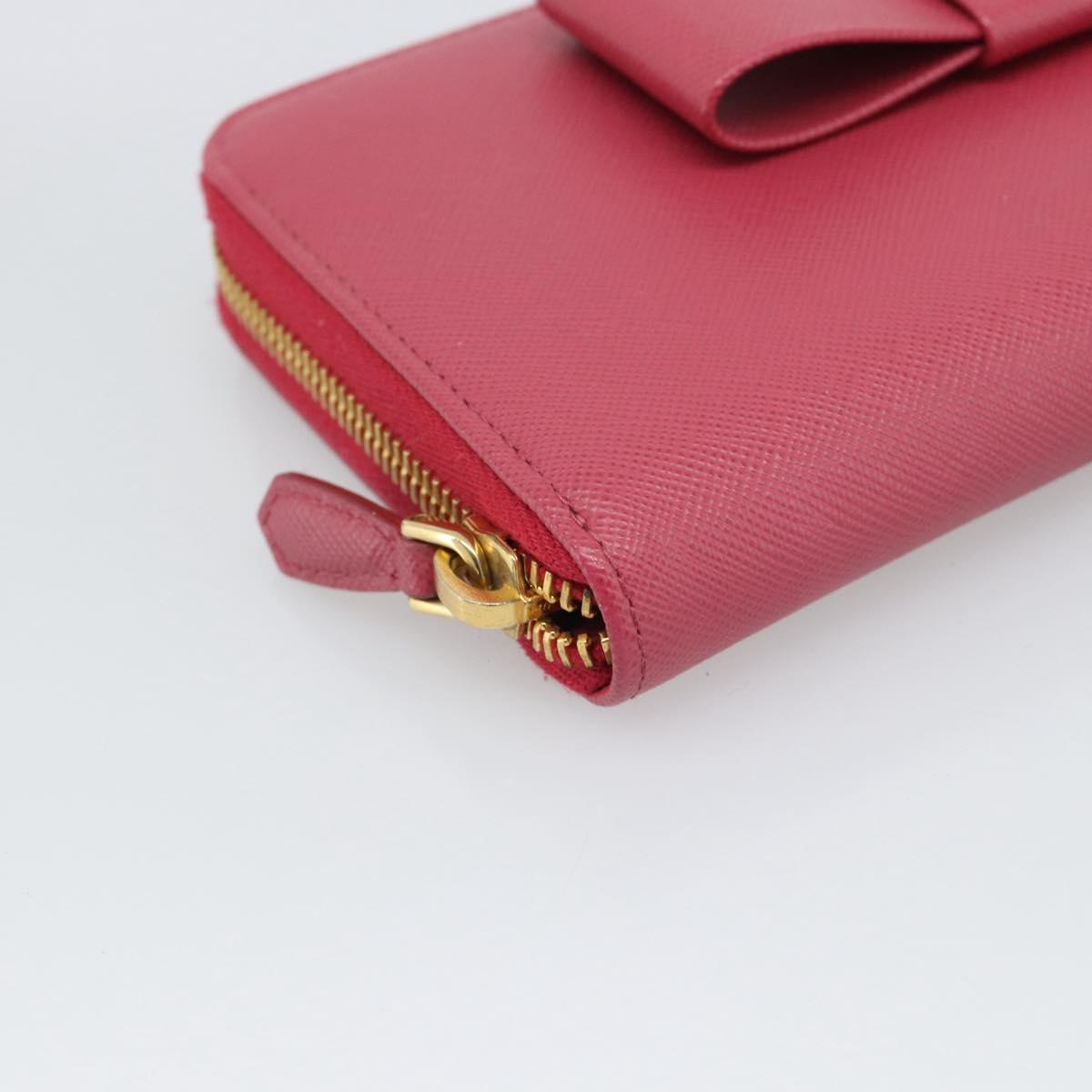 PRADA Saffiano Long Wallet Pink Gold Tone Auth BA14620V