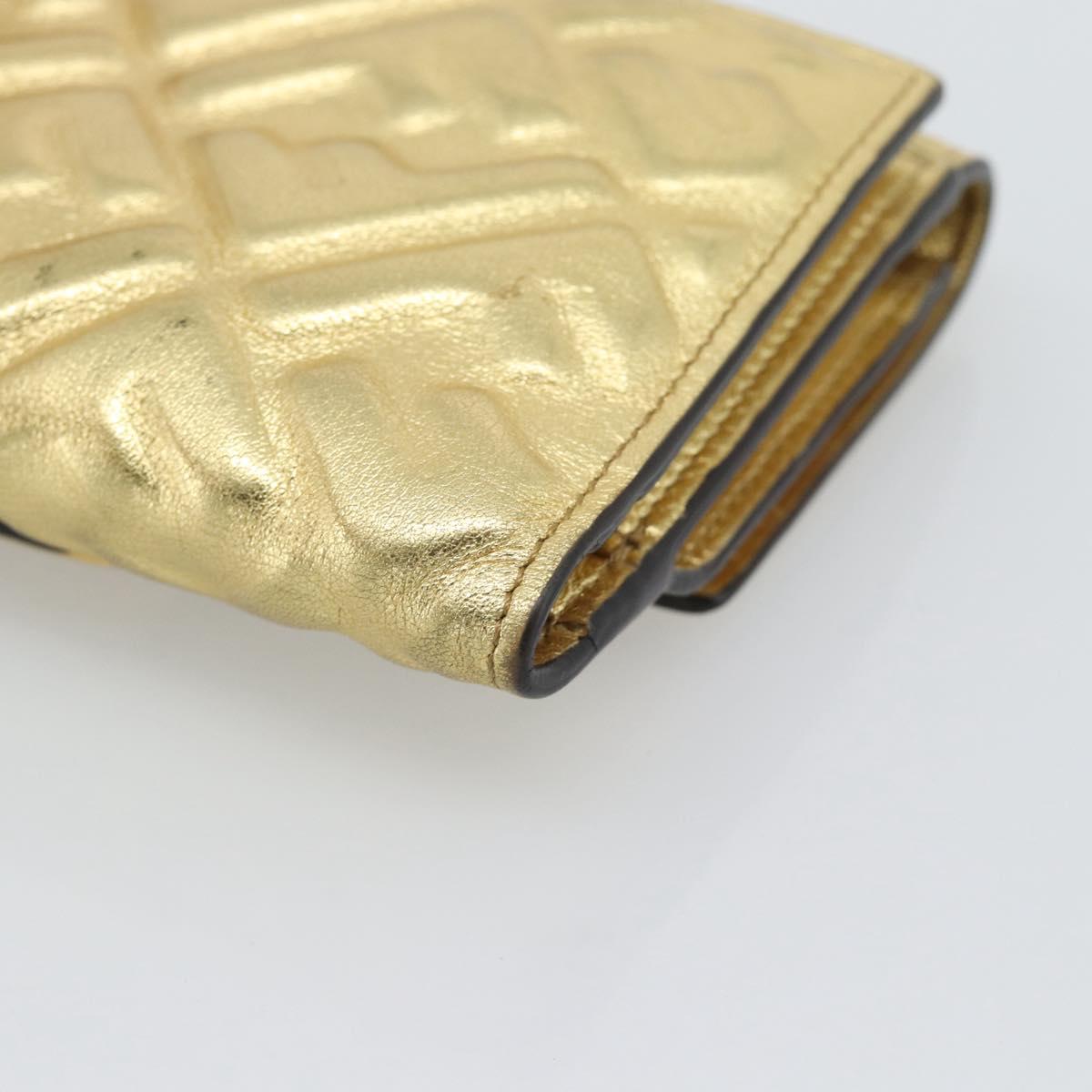 FENDI Zucca Mamma Bifold Wallet Leather Gold Tone 8M0419 Auth BA14623A