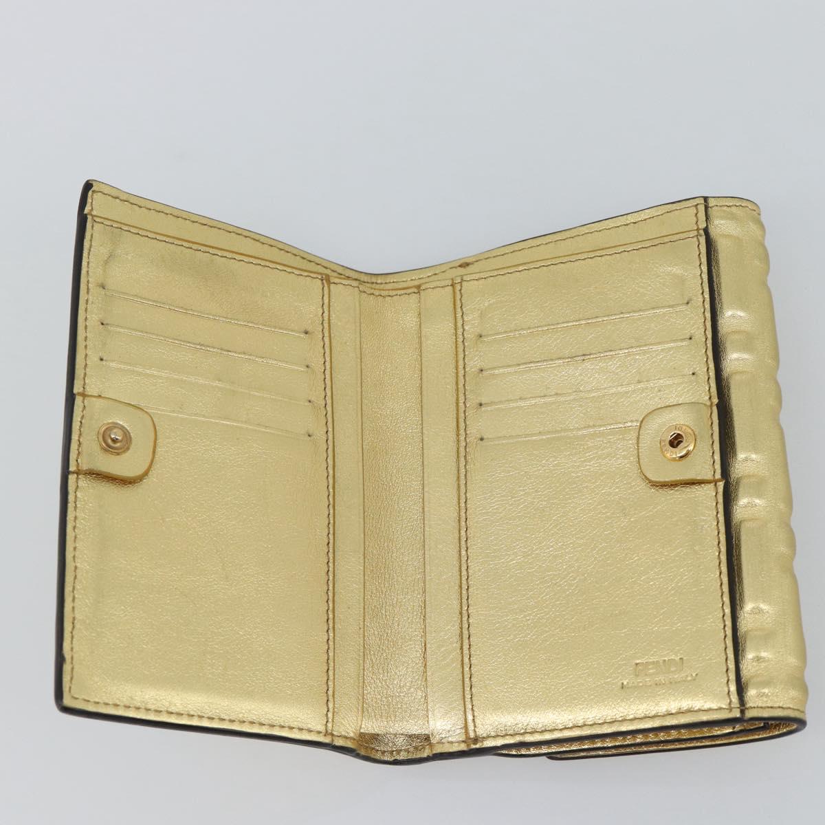 FENDI Zucca Mamma Bifold Wallet Leather Gold Tone 8M0419 Auth BA14623A