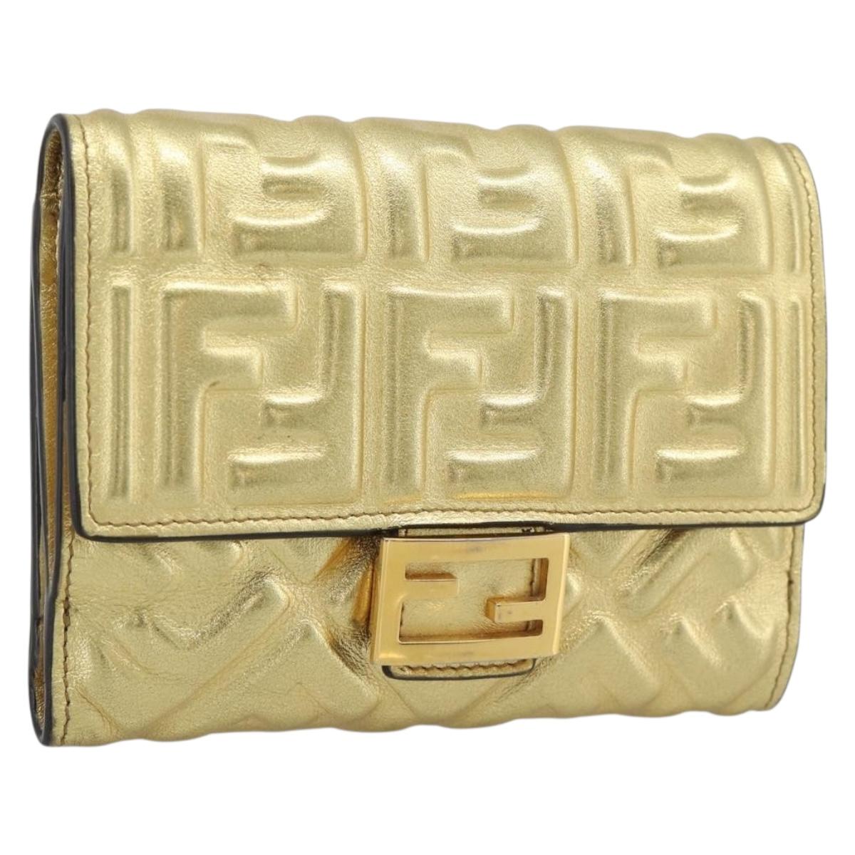 FENDI Zucca Mamma Bifold Wallet Leather Gold Tone 8M0419 Auth BA14623A