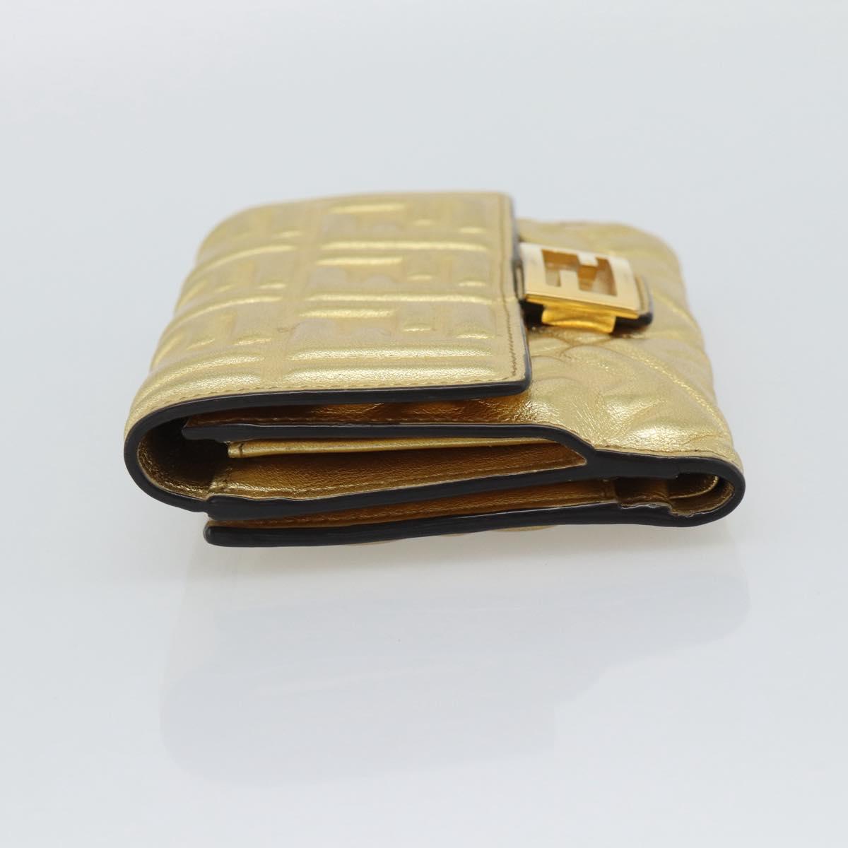 FENDI Zucca Mamma Bifold Wallet Leather Gold Tone 8M0419 Auth BA14623A