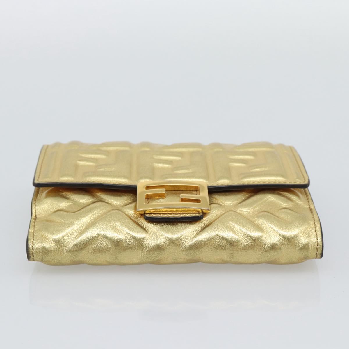 FENDI Zucca Mamma Bifold Wallet Leather Gold Tone 8M0419 Auth BA14623A
