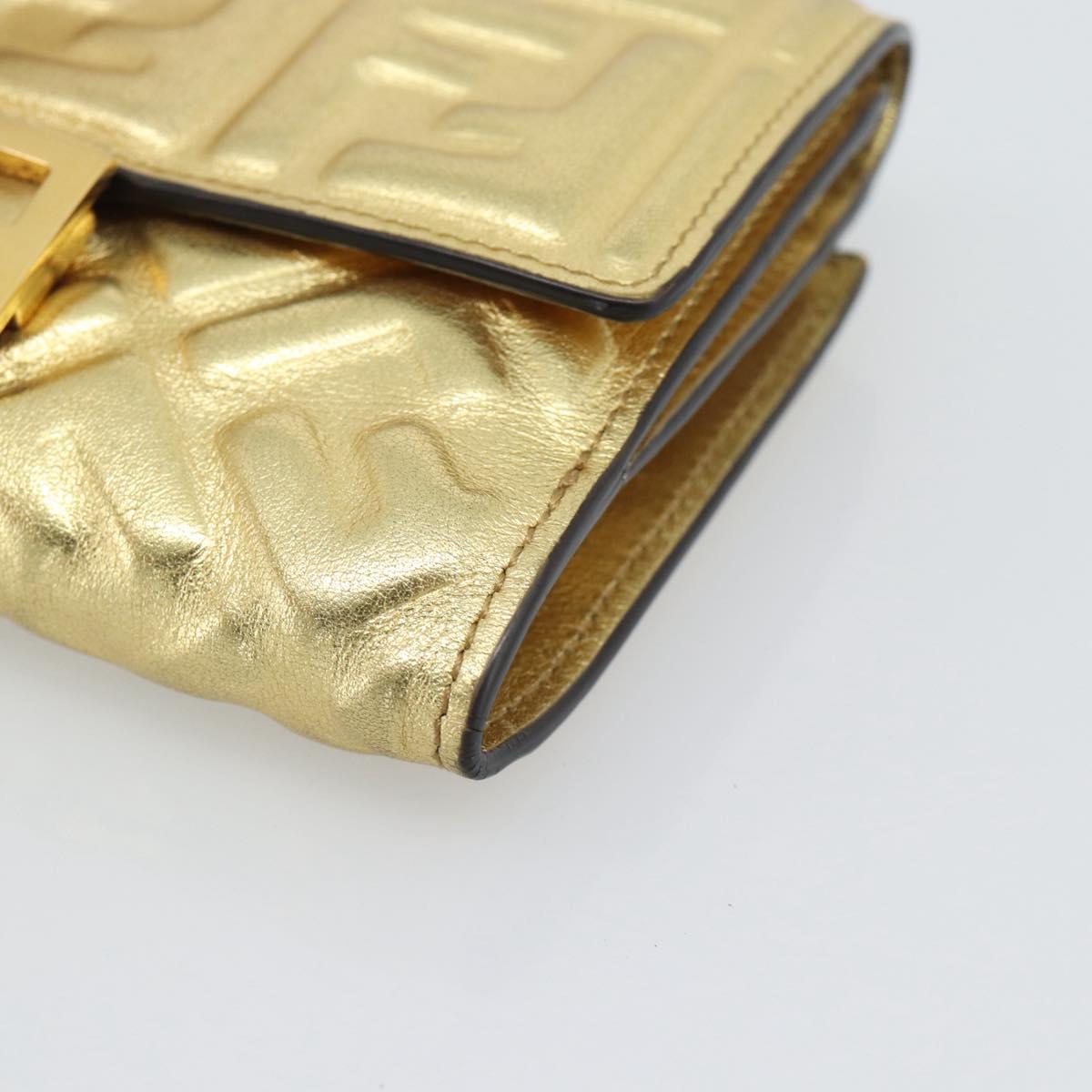 FENDI Zucca Mamma Bifold Wallet Leather Gold Tone 8M0419 Auth BA14623A