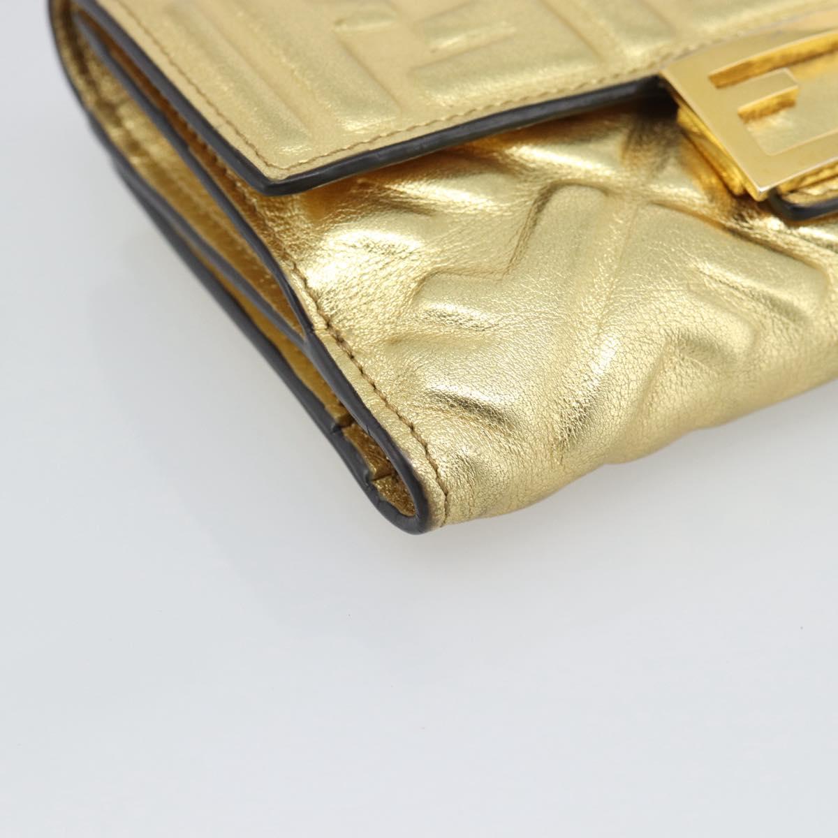 FENDI Zucca Mamma Bifold Wallet Leather Gold Tone 8M0419 Auth BA14623A