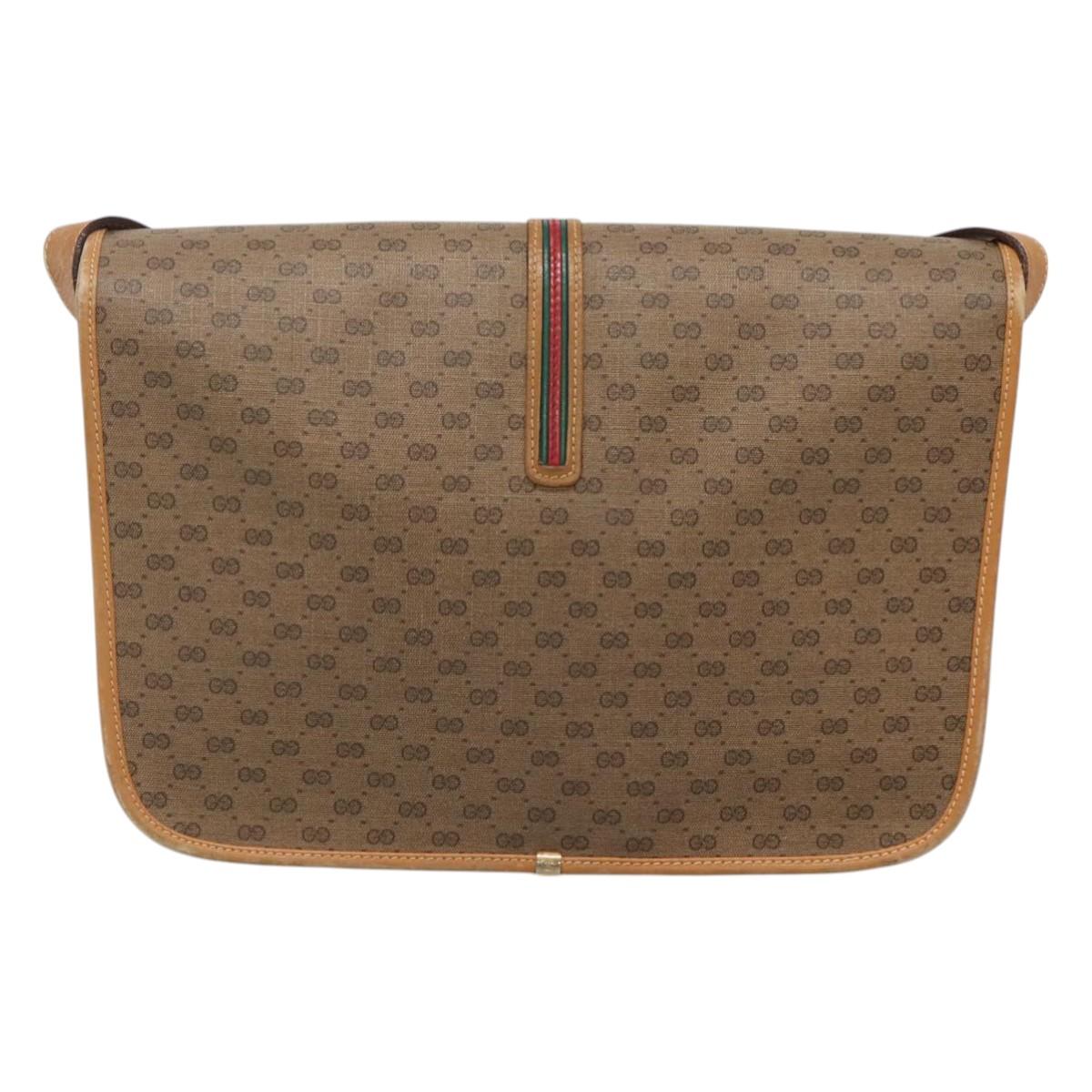 GUCCI Micro GG Supreme Web Sherry Line Shoulder Bag PVC Beige Gold Auth BA1463