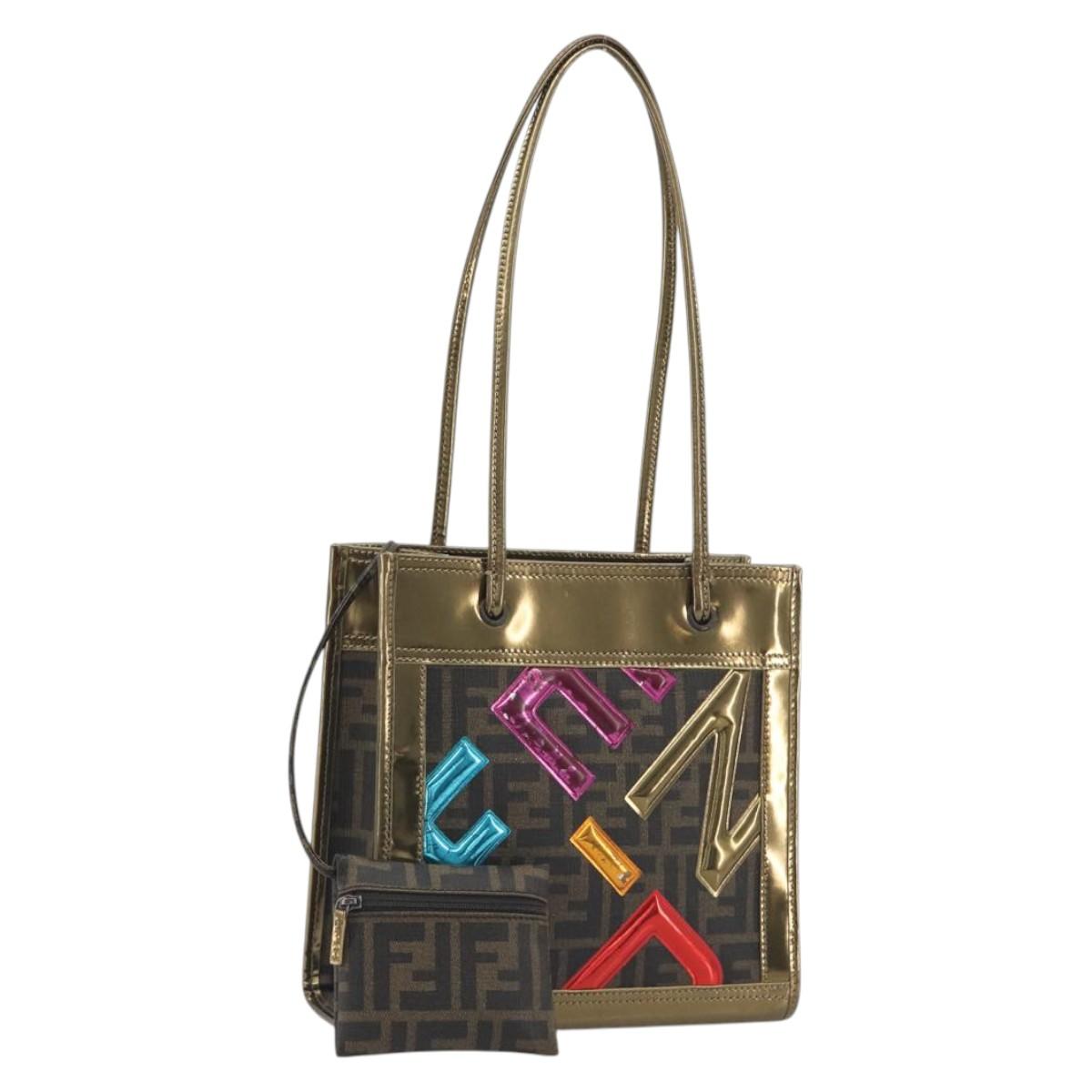 FENDI Zucca Tote Bag PVC Leather Brown Gold Tone 8BH189 Auth BA14632