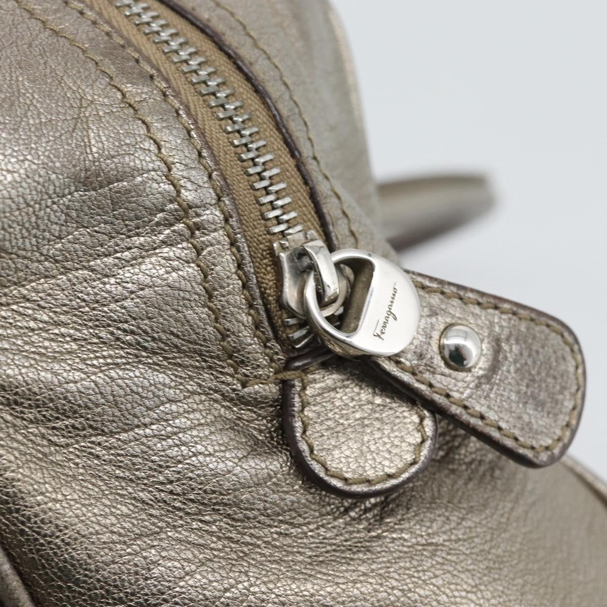 Salvatore Ferragamo Gancini Hand Bag Leather Champagne Gold Silver Auth BA14633A