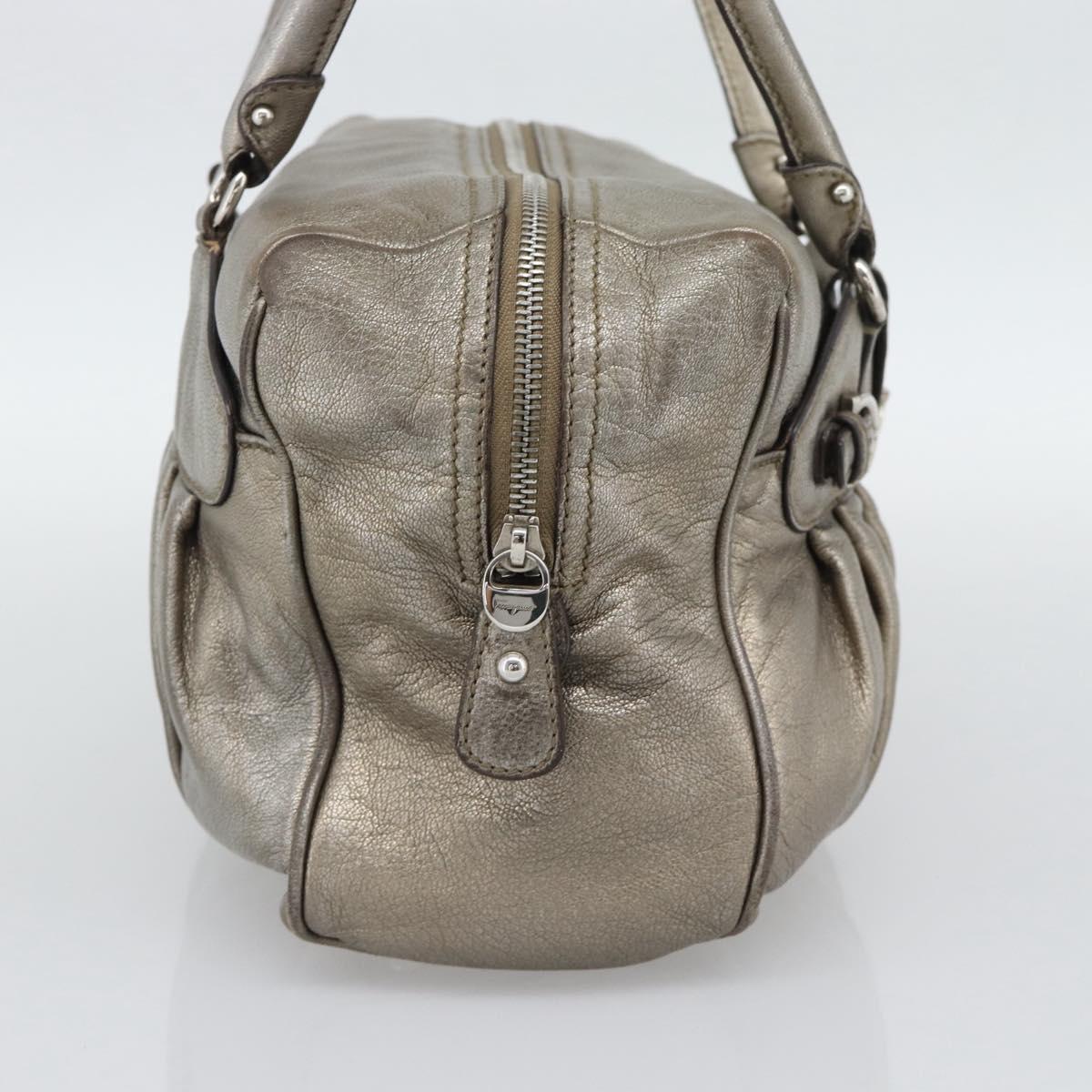 Salvatore Ferragamo Gancini Hand Bag Leather Champagne Gold Silver Auth BA14633A
