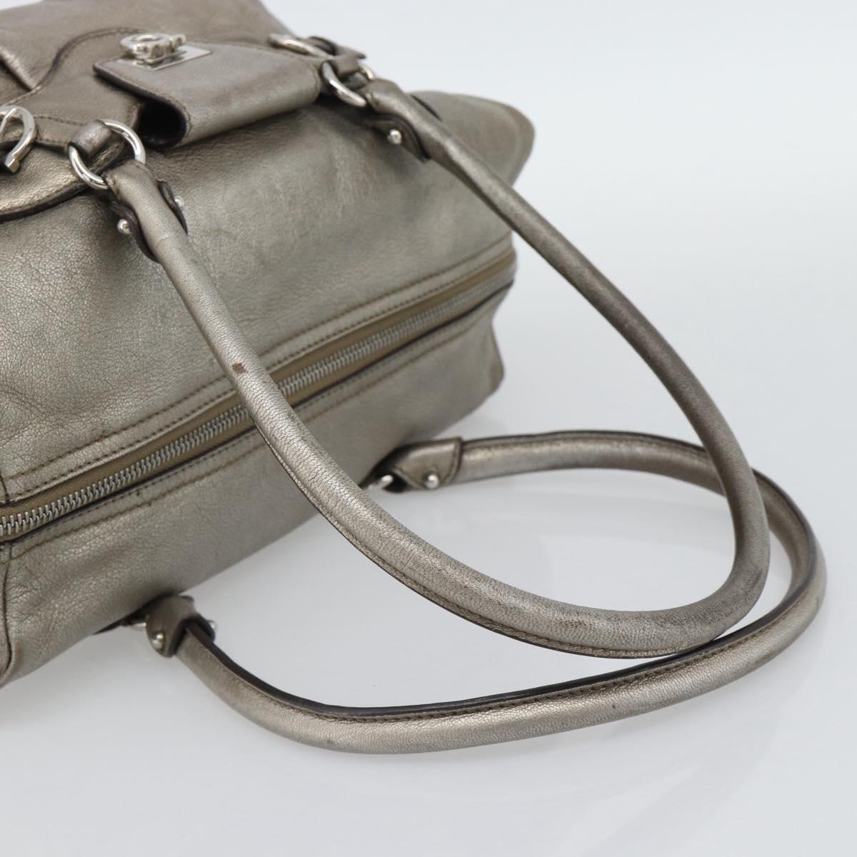 Salvatore Ferragamo Gancini Hand Bag Leather Champagne Gold Silver Auth BA14633A