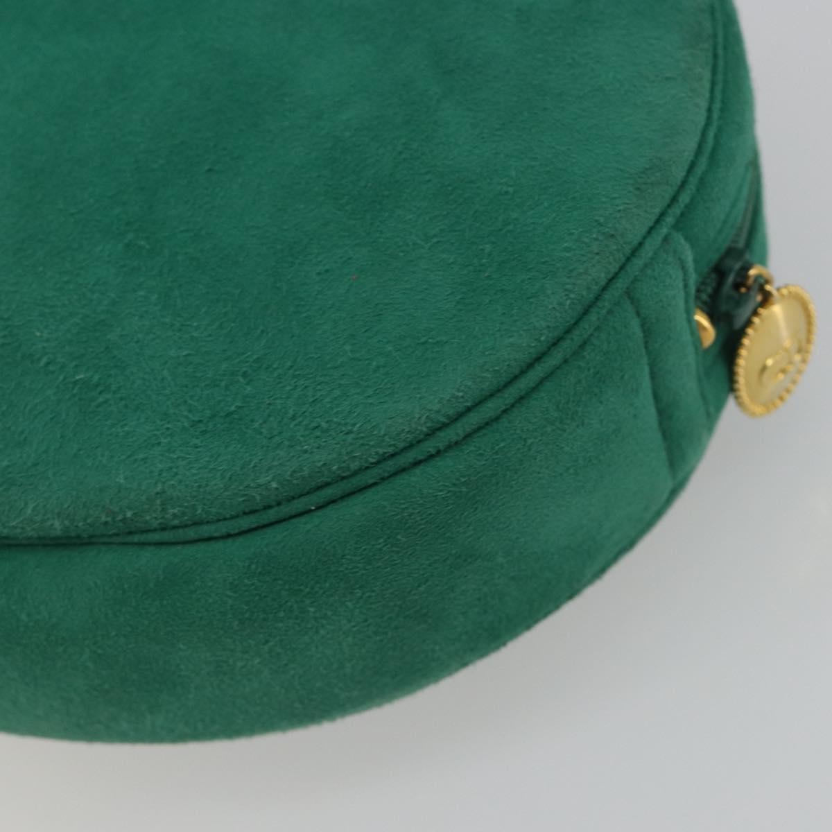 Christian Dior Chain Shoulder Bag Suede Green Gold Tone Auth BA14634V