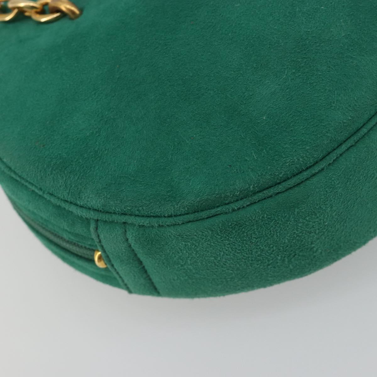 Christian Dior Chain Shoulder Bag Suede Green Gold Tone Auth BA14634V