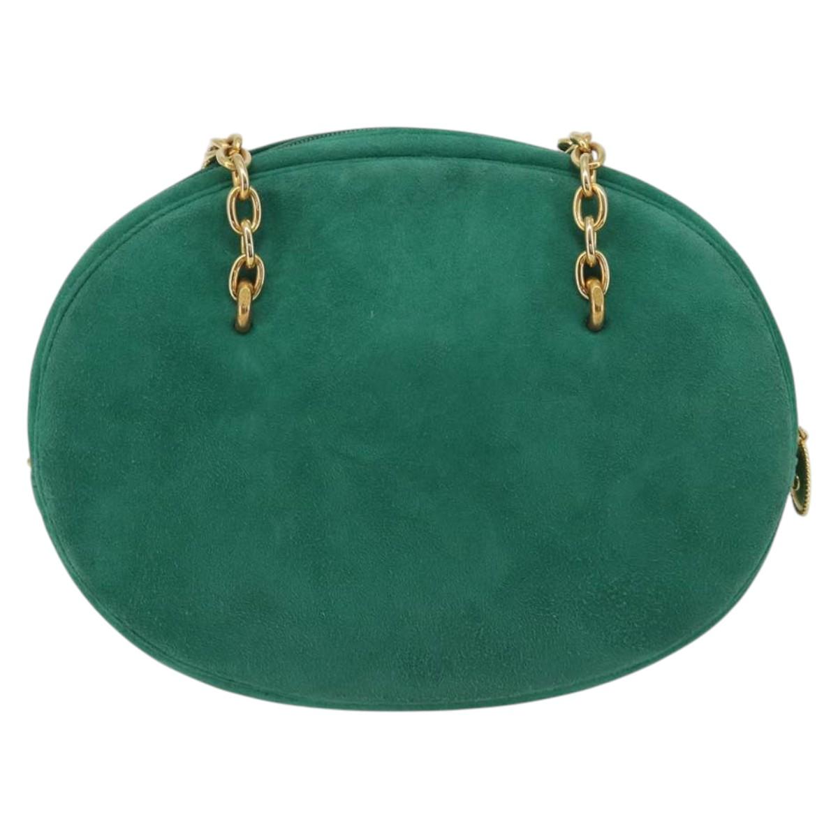 Christian Dior Chain Shoulder Bag Suede Green Gold Tone Auth BA14634V