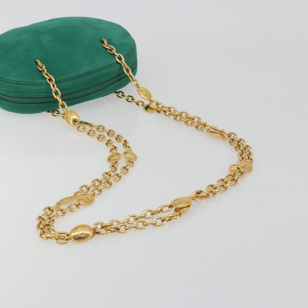 Christian Dior Chain Shoulder Bag Suede Green Gold Tone Auth BA14634V