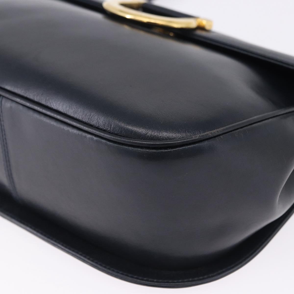 Salvatore Ferragamo Gancini Shoulder Bag Leather Navy Gold Tone Auth BA14636