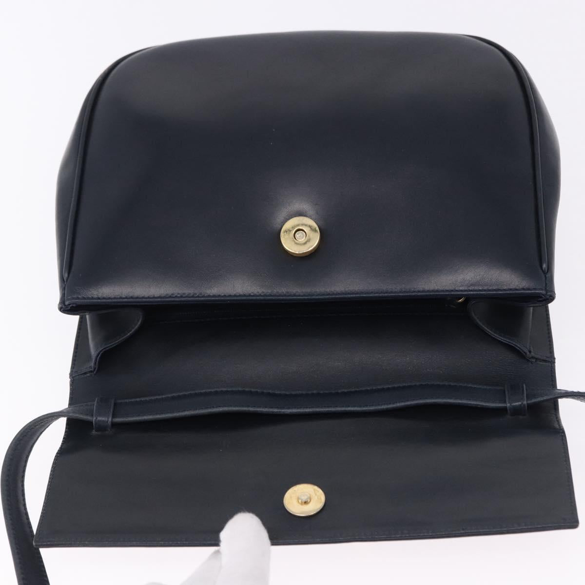 Salvatore Ferragamo Gancini Shoulder Bag Leather Navy Gold Tone Auth BA14636