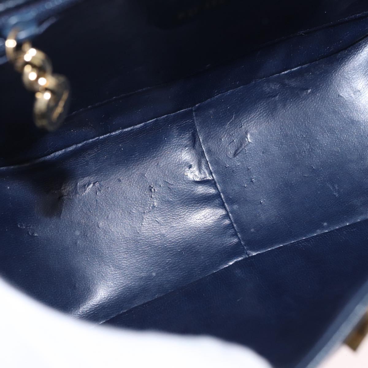 Salvatore Ferragamo Gancini Shoulder Bag Leather Navy Gold Tone Auth BA14636