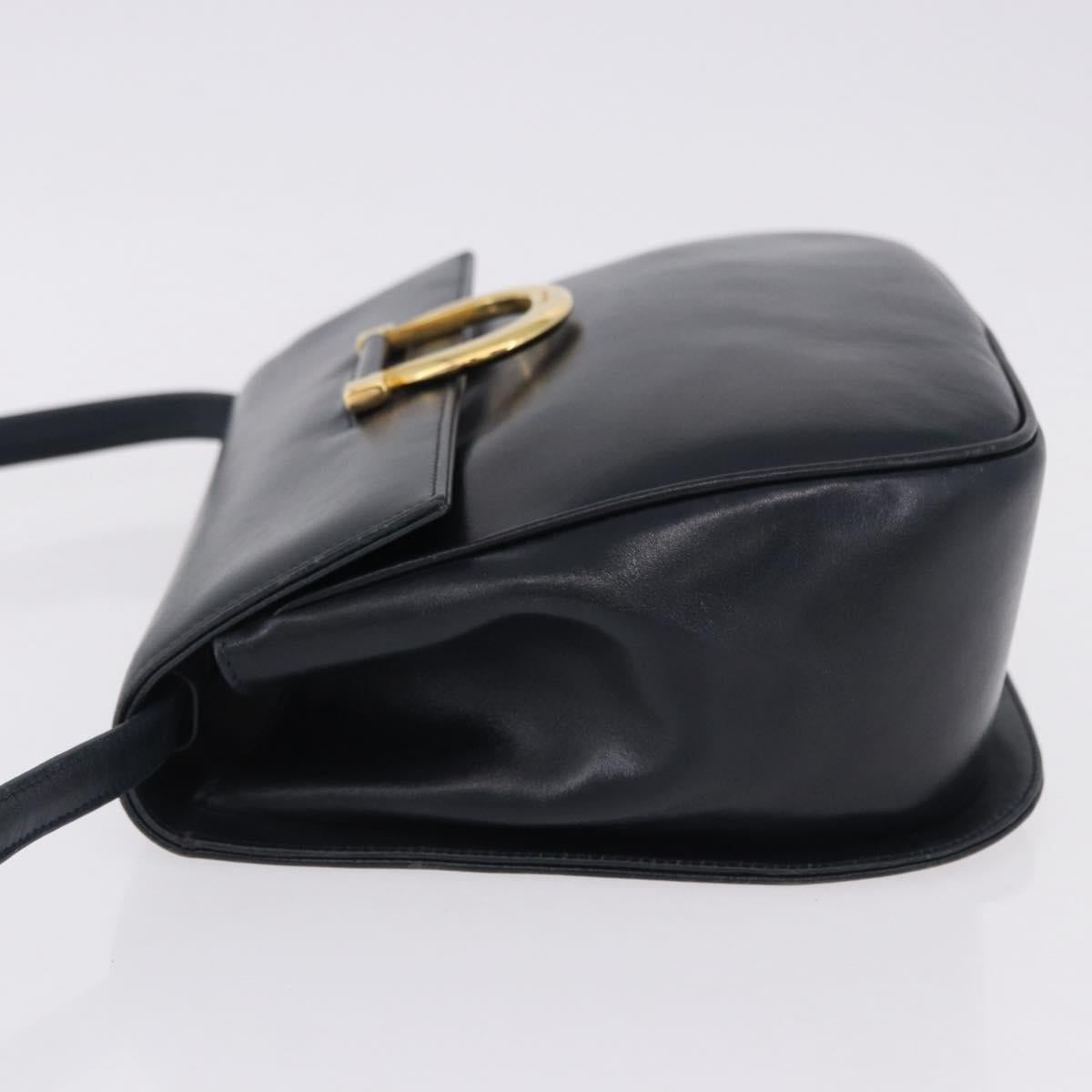 Salvatore Ferragamo Gancini Shoulder Bag Leather Navy Gold Tone Auth BA14636