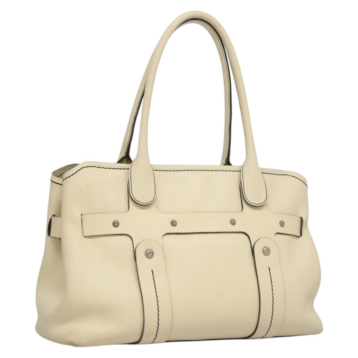 Salvatore Ferragamo Tote Bag Leather White Silver Auth BA1465