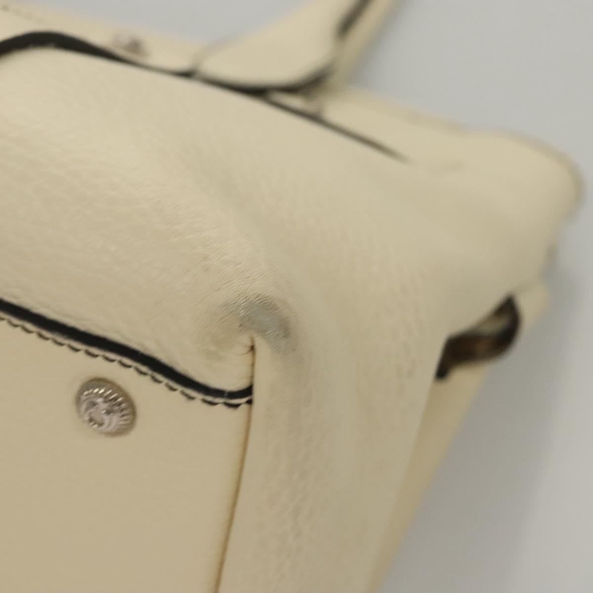 Salvatore Ferragamo Tote Bag Leather White Silver Auth BA1465