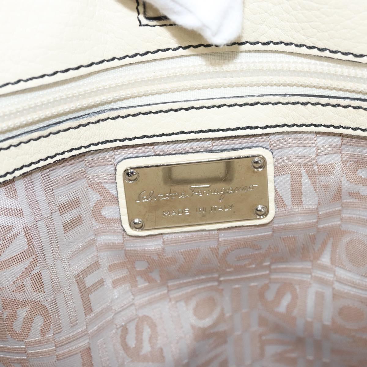 Salvatore Ferragamo Tote Bag Leather White Silver Auth BA1465