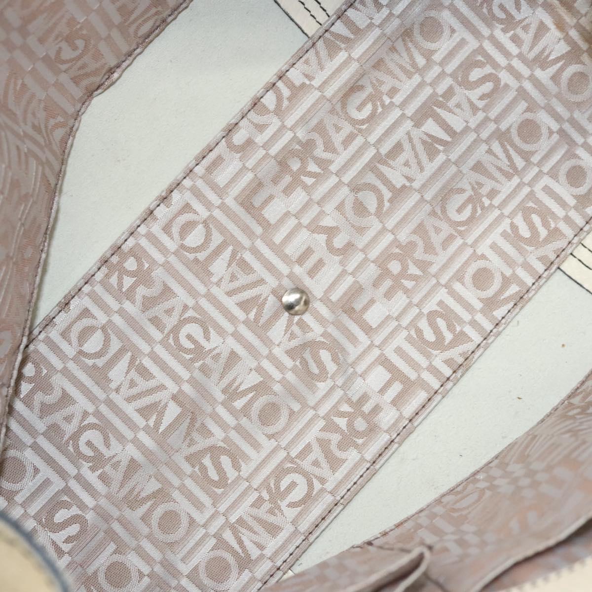 Salvatore Ferragamo Tote Bag Leather White Silver Auth BA1465