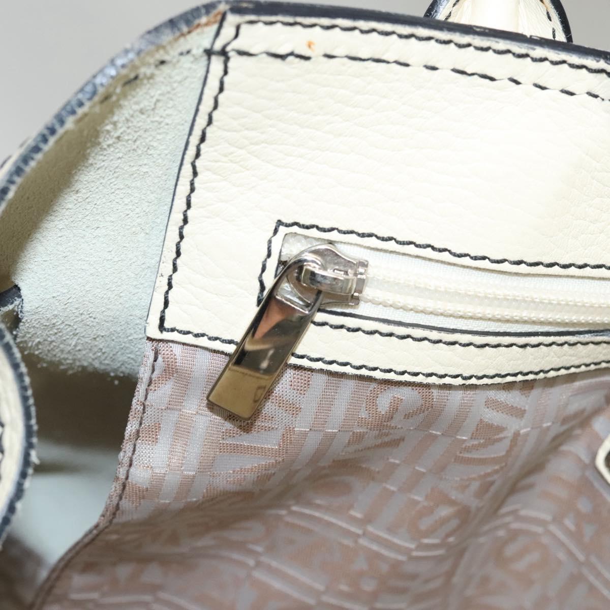 Salvatore Ferragamo Tote Bag Leather White Silver Auth BA1465