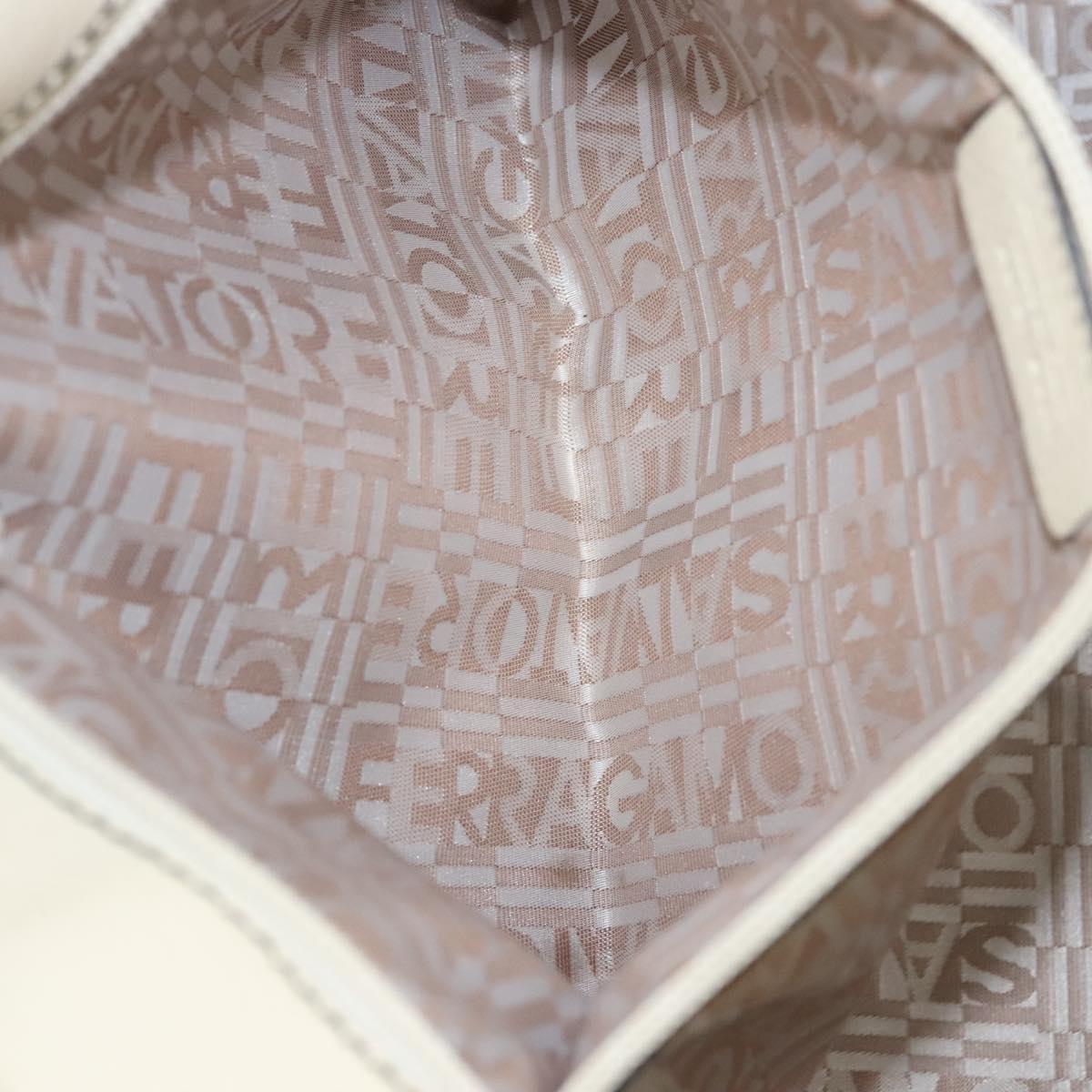 Salvatore Ferragamo Tote Bag Leather White Silver Auth BA1465