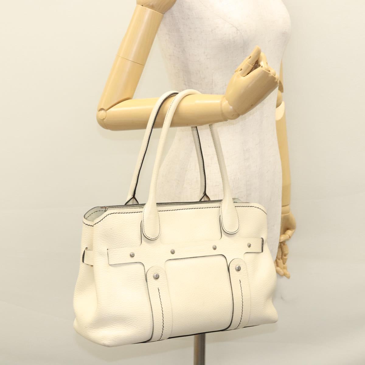 Salvatore Ferragamo Tote Bag Leather White Silver Auth BA1465