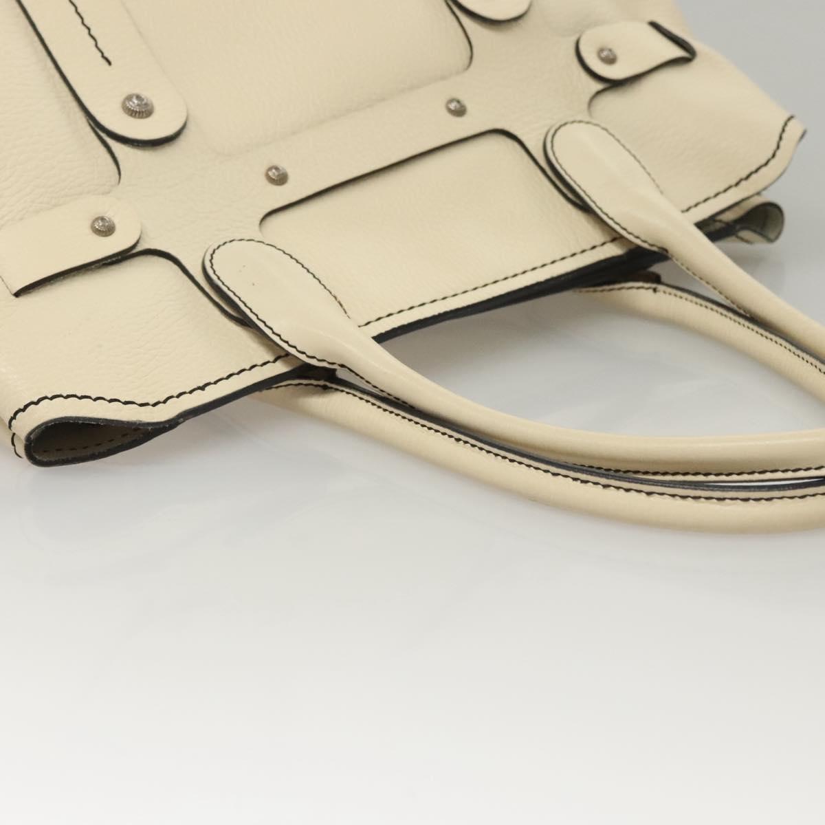 Salvatore Ferragamo Tote Bag Leather White Silver Auth BA1465