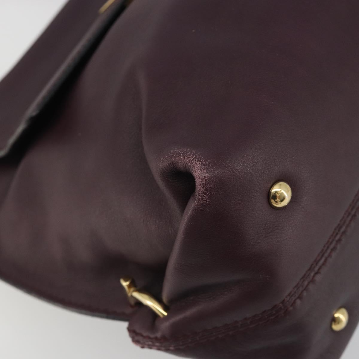 Salvatore Ferragamo Gancini Hand Bag Leather 2way Purple Gold Tone Auth BA14650A