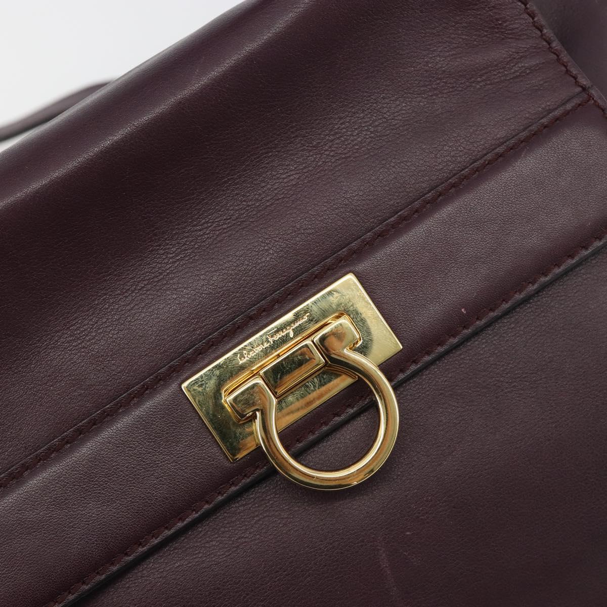 Salvatore Ferragamo Gancini Hand Bag Leather 2way Purple Gold Tone Auth BA14650A