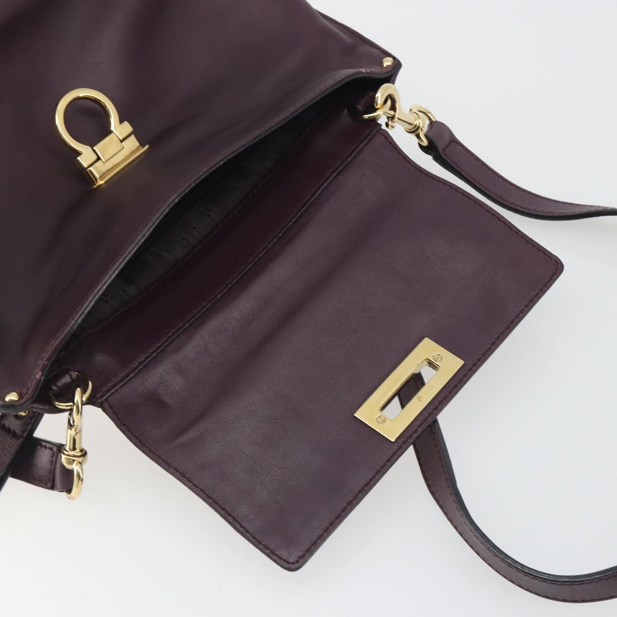 Salvatore Ferragamo Gancini Hand Bag Leather 2way Purple Gold Tone Auth BA14650A