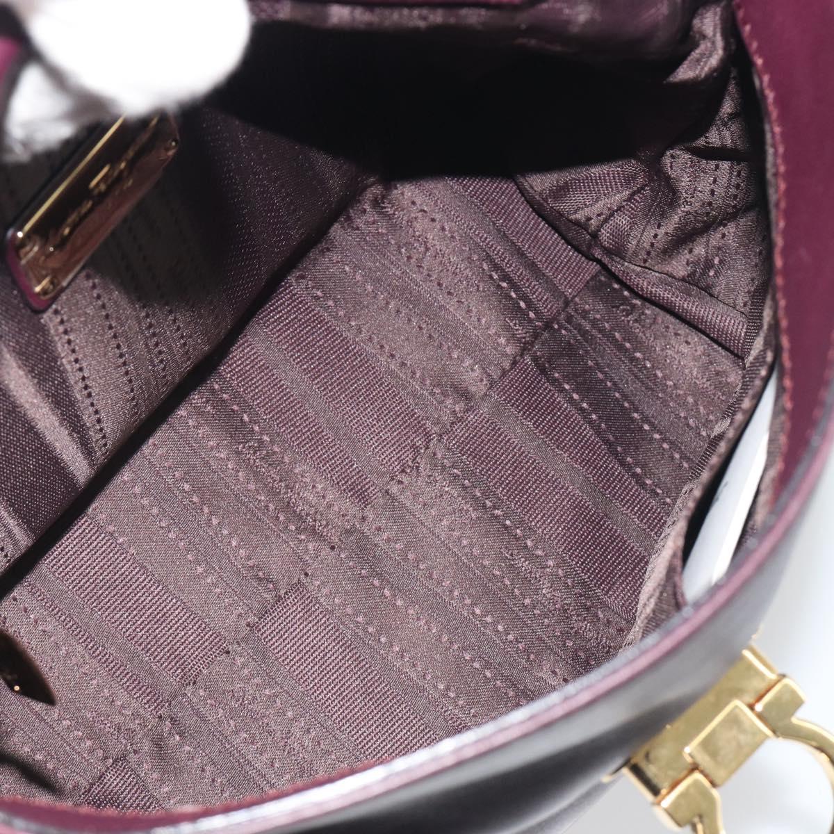 Salvatore Ferragamo Gancini Hand Bag Leather 2way Purple Gold Tone Auth BA14650A