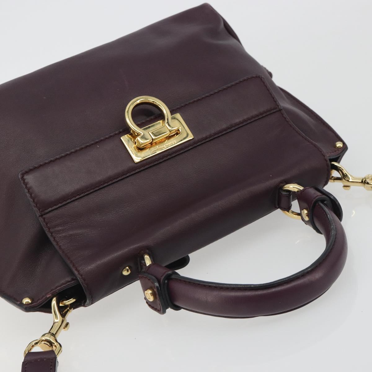 Salvatore Ferragamo Gancini Hand Bag Leather 2way Purple Gold Tone Auth BA14650A