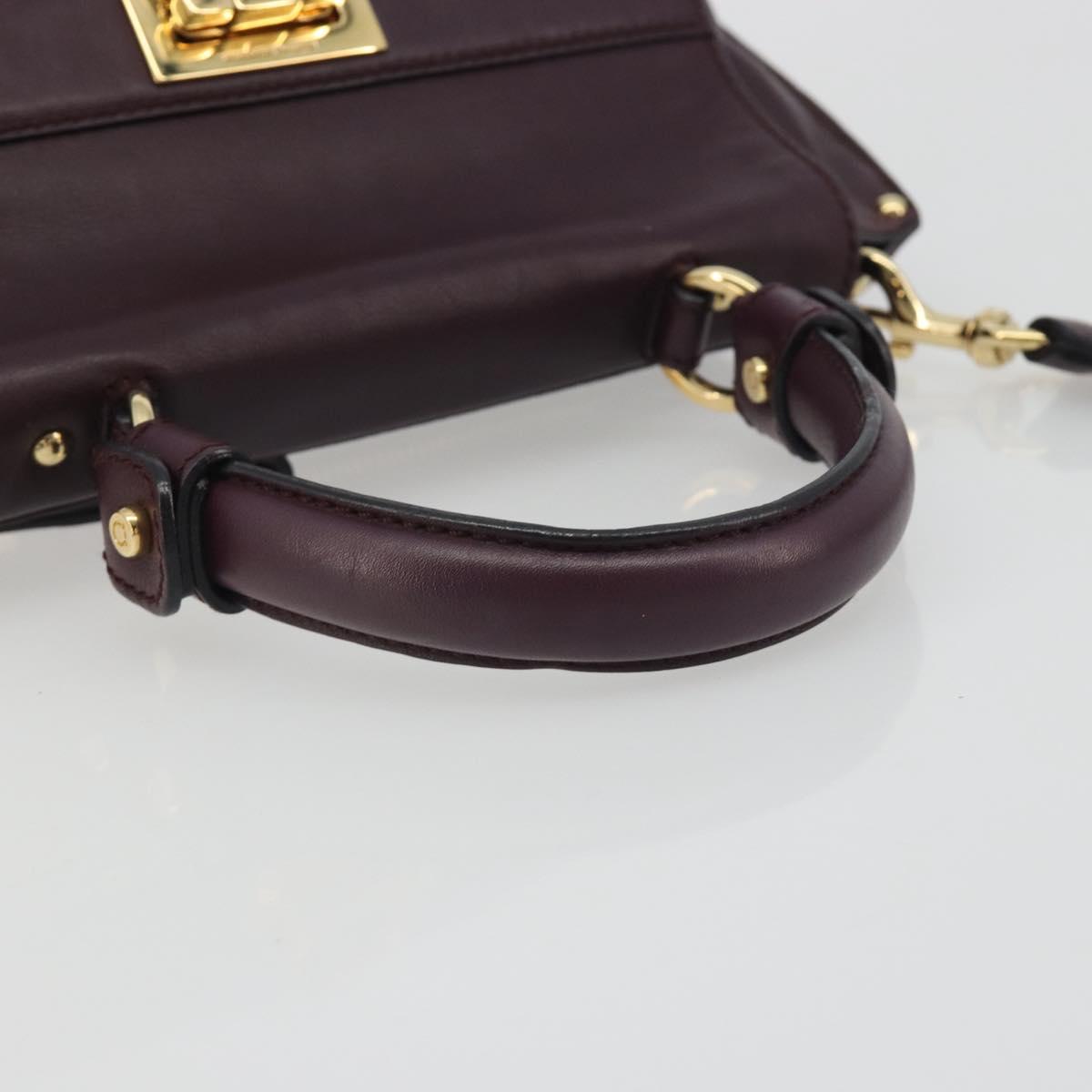 Salvatore Ferragamo Gancini Hand Bag Leather 2way Purple Gold Tone Auth BA14650A