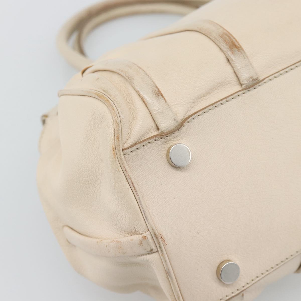 CELINE Hand Bag Leather Ivory Silver Auth BA14651