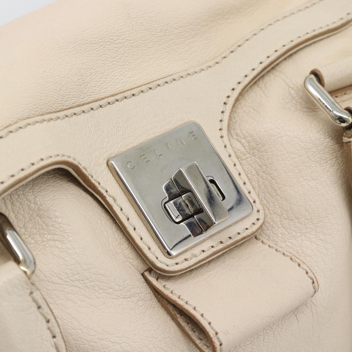 CELINE Hand Bag Leather Ivory Silver Auth BA14651