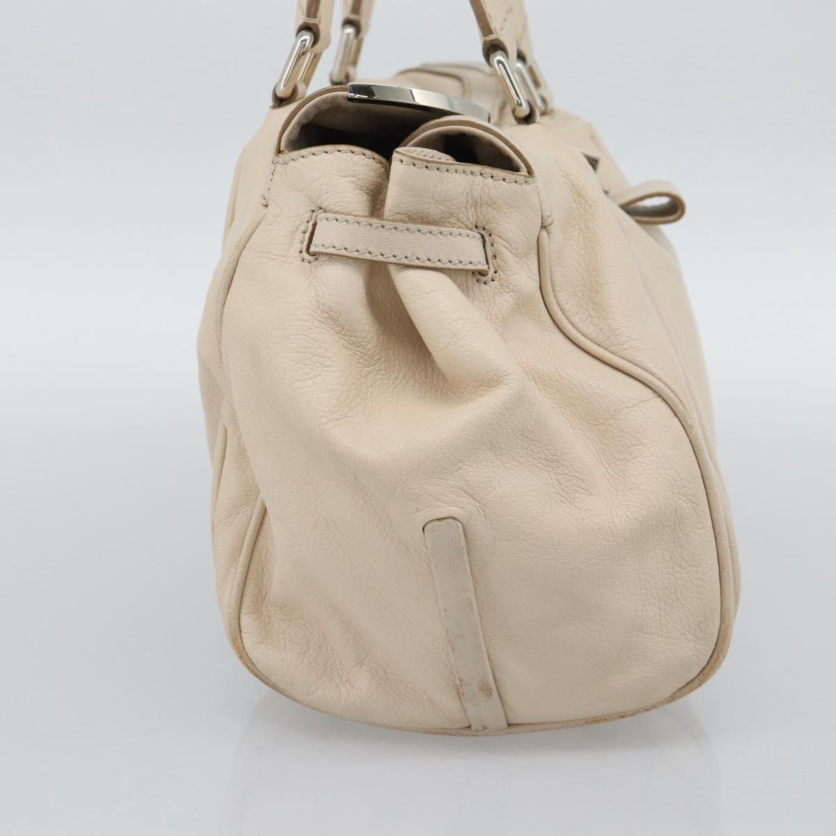 CELINE Hand Bag Leather Ivory Silver Auth BA14651
