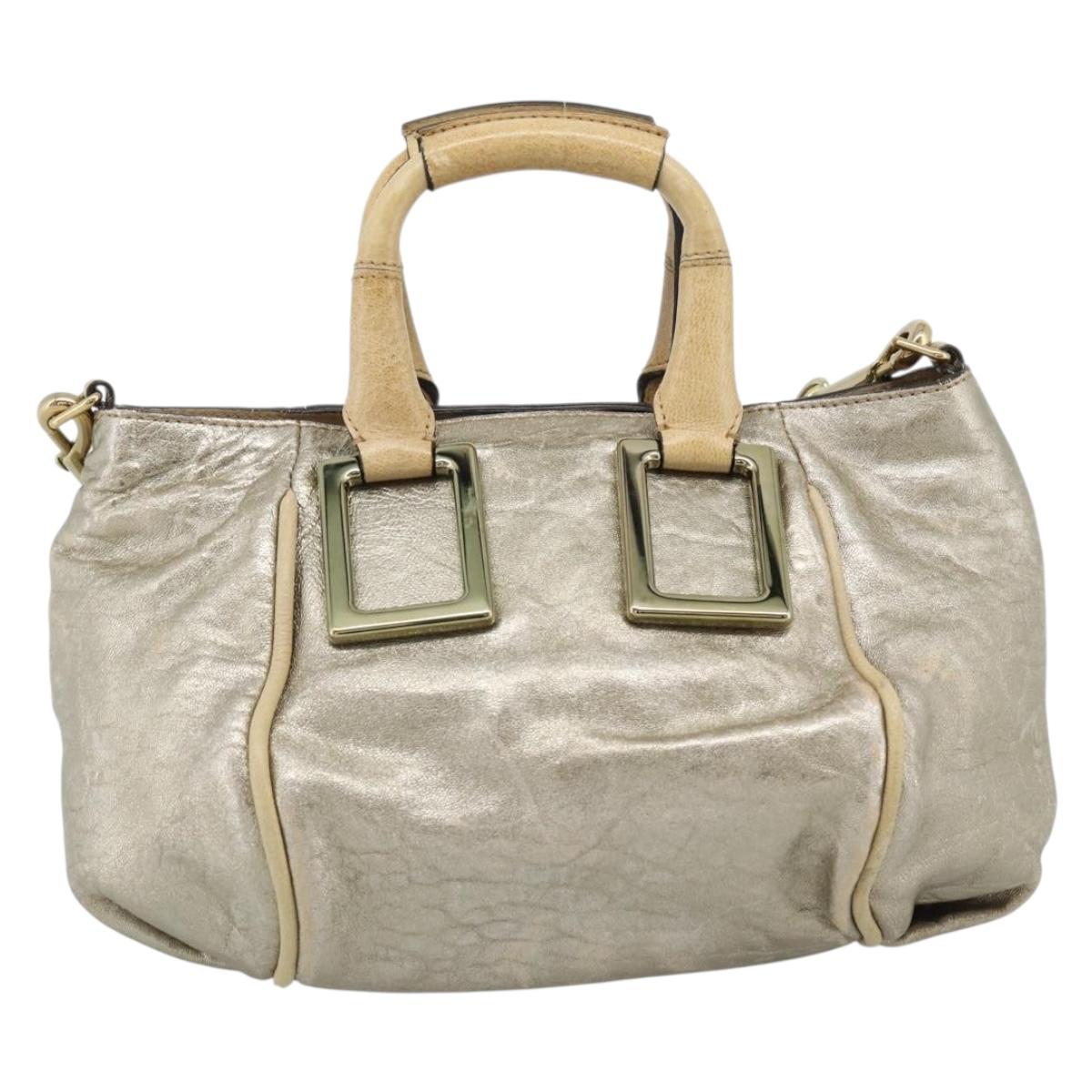 Chloe Etel Hand Bag Leather 2way Gold Auth BA14652A