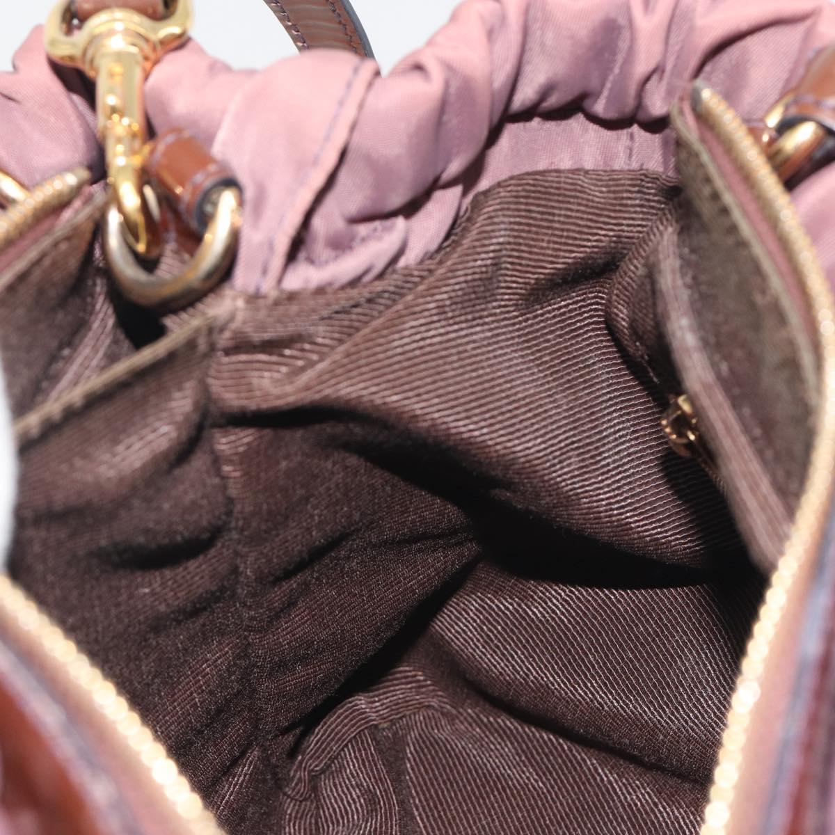 Salvatore Ferragamo Vala Hand Bag Nylon 2way Brown Gold Tone Auth BA14653