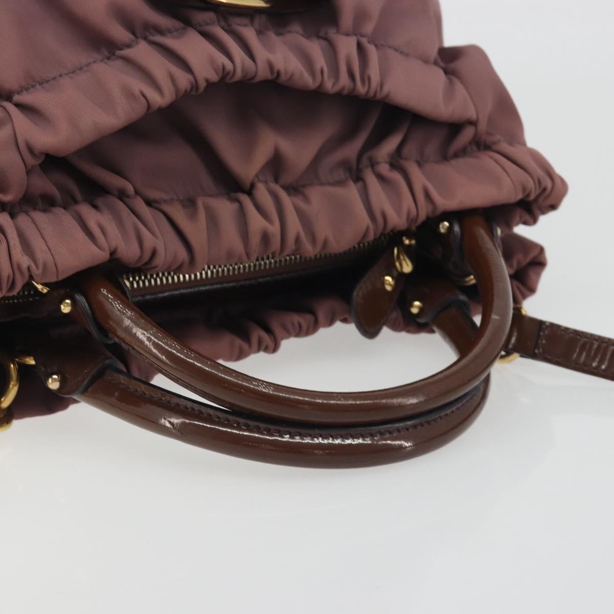 Salvatore Ferragamo Vala Hand Bag Nylon 2way Brown Gold Tone Auth BA14653