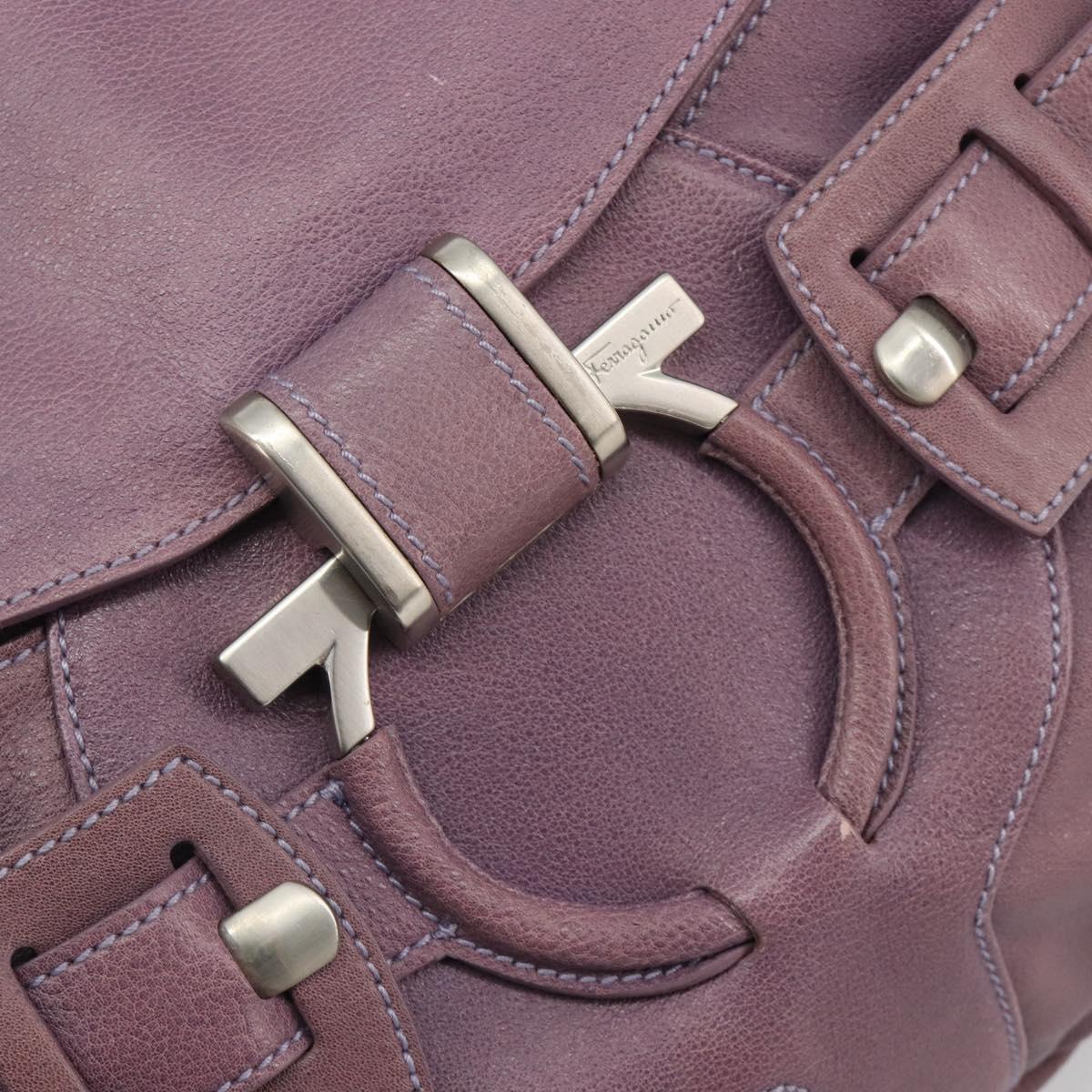 Salvatore Ferragamo Gancini Shoulder Bag Leather Purple Silver Auth BA14654