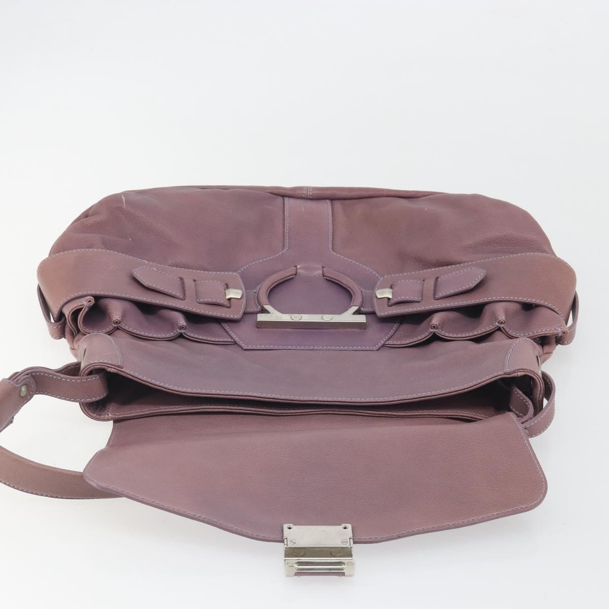 Salvatore Ferragamo Gancini Shoulder Bag Leather Purple Silver Auth BA14654